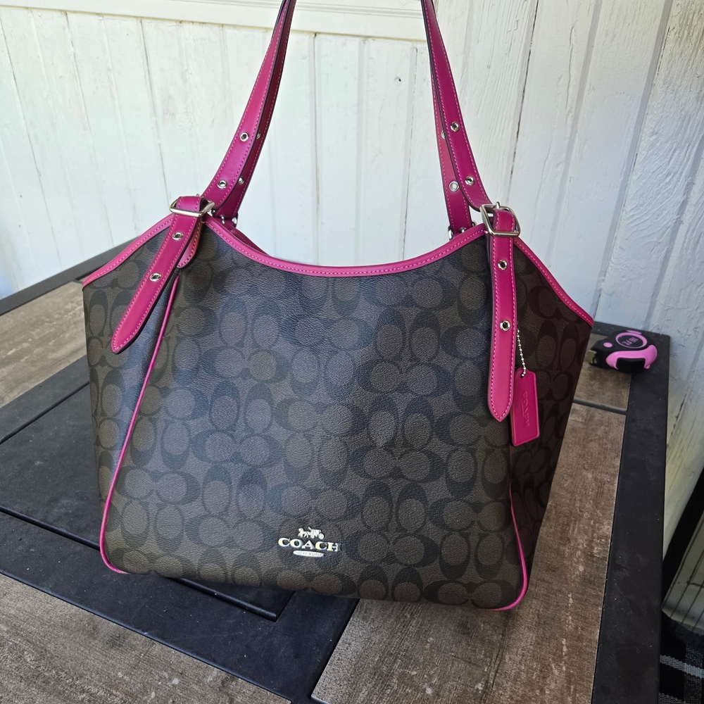 Coach Signature Brown and Bright Violet Shoulder Bag